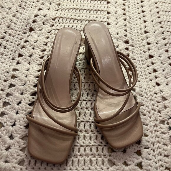 No Brand Tan Colored Strappy 3 1/4" Block Heel Sandals Size 39 - 8.5 - Picture 1 of 8